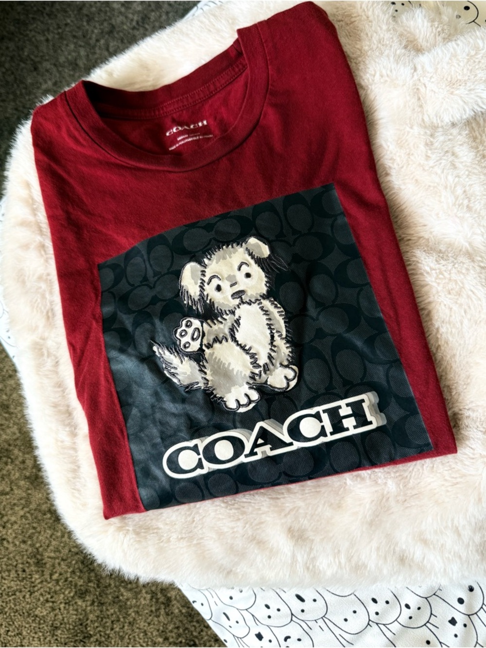 Coach Red Short Sleeve Tee with Puppy Graphic